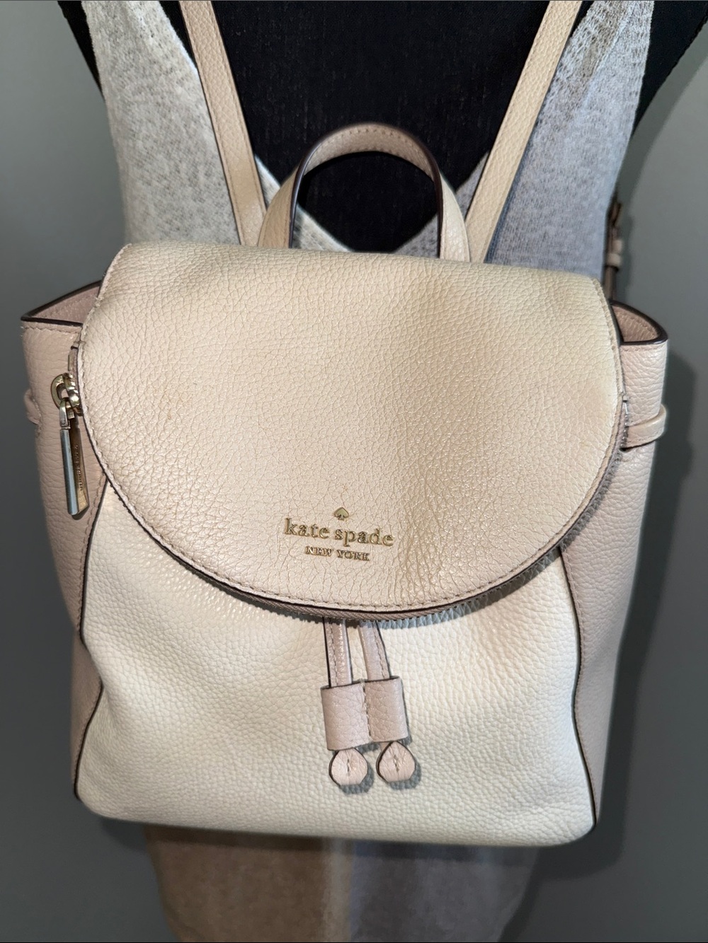 kate spade Pebble Leather Mini Backpack in Pale Pink and Cream